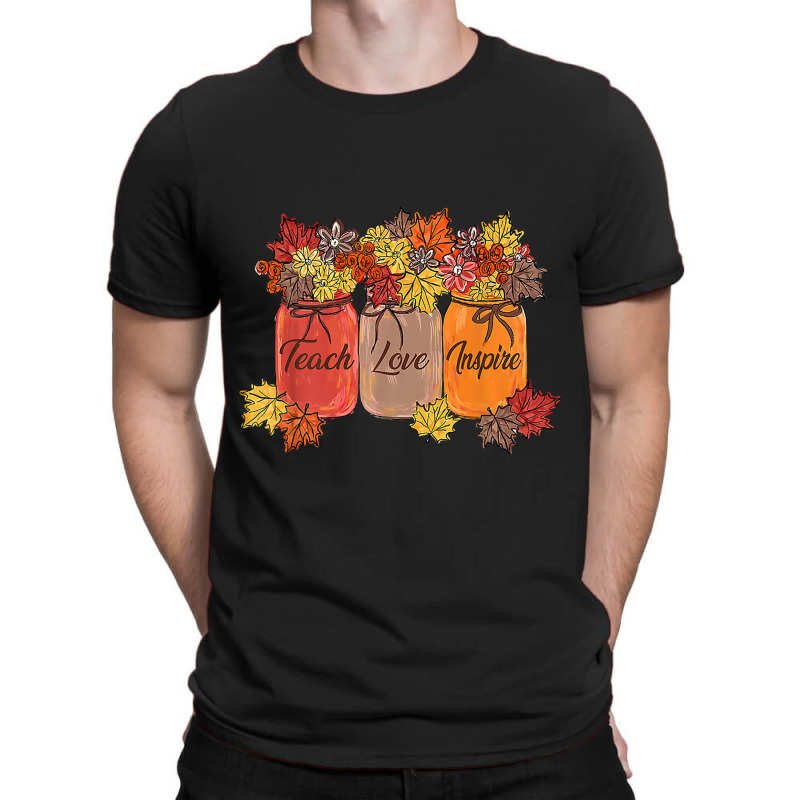 Teach Love Inspire Fall Teacher Thankful Floral Au T-shirt | Artistshot