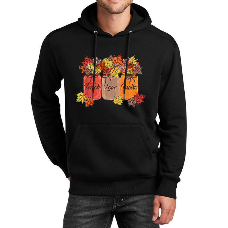 Teach Love Inspire Fall Teacher Thankful Floral Au Unisex Hoodie | Artistshot