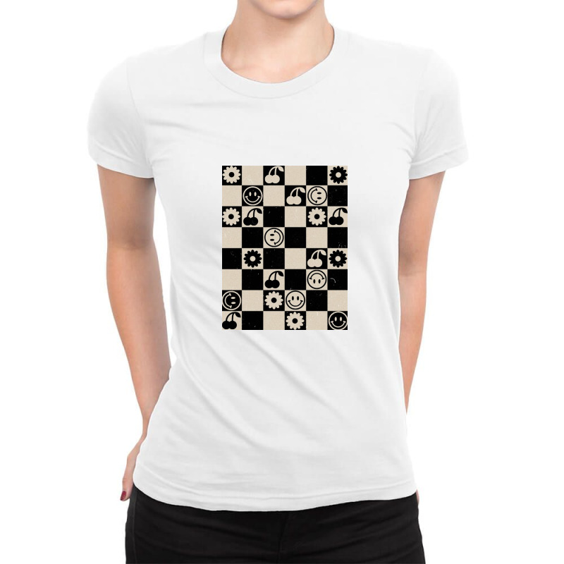 Happy Checkers   Black And Beige Ladies Fitted T-Shirt by marysample | Artistshot