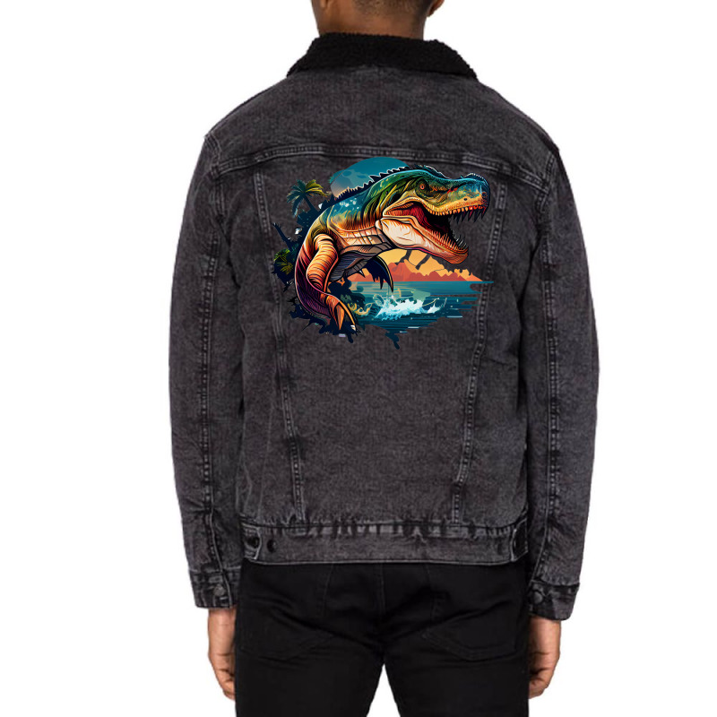 Dinosaurus Ocean Unisex Sherpa-Lined Denim Jacket by UrielTurner100 | Artistshot