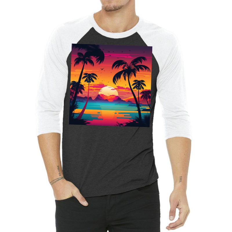 Aesthetic Sunset With Birds 3/4 Sleeve Shirt by Haven Treasures | Artistshot