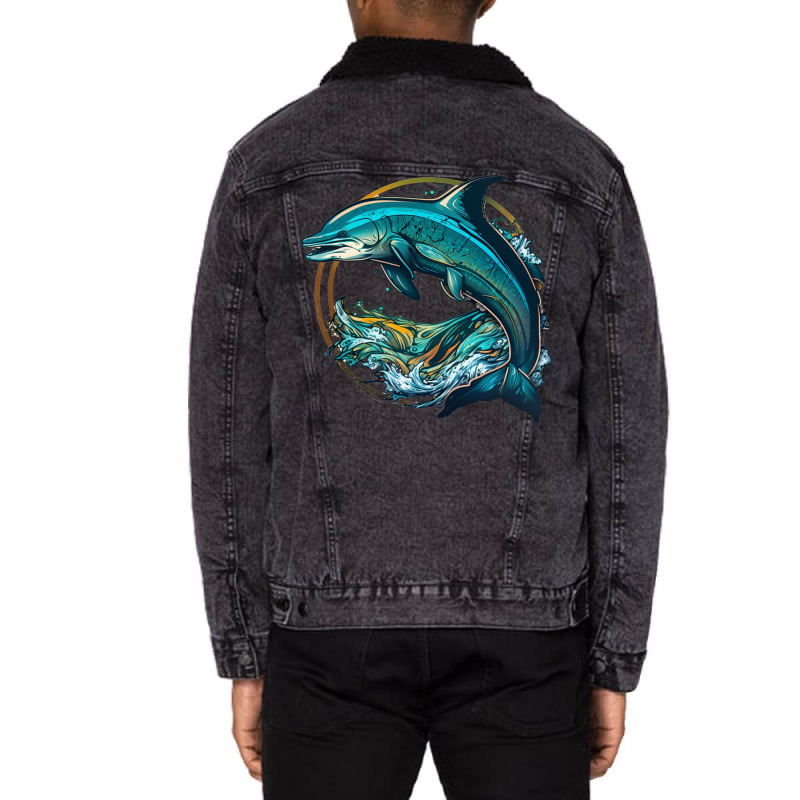 Dolphins Master Angry Unisex Sherpa-Lined Denim Jacket by Desireele190 | Artistshot