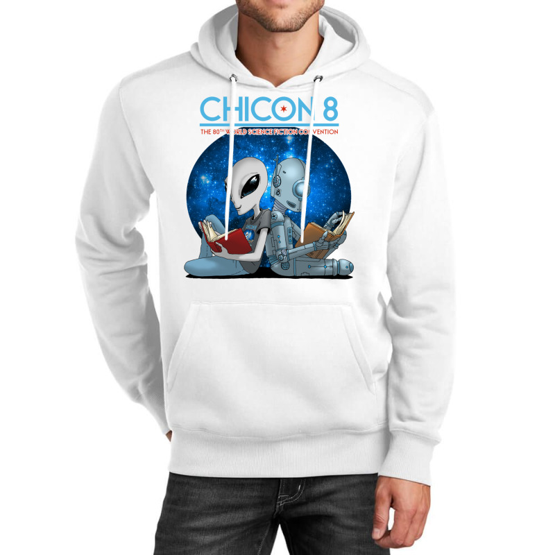 Chicon 8 Alien And Robot Reading Unisex Hoodie by CynthiaTheresaWhite | Artistshot