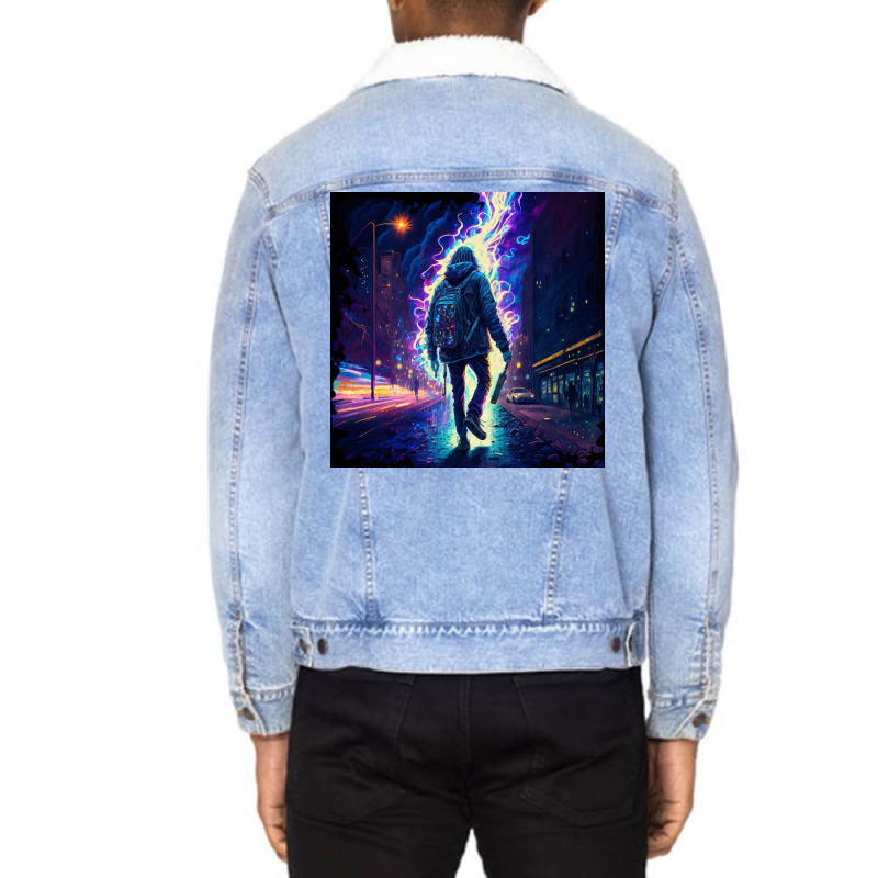 Lightning Strike Illustration Unisex Sherpa-Lined Denim Jacket by Creative Corner | Artistshot