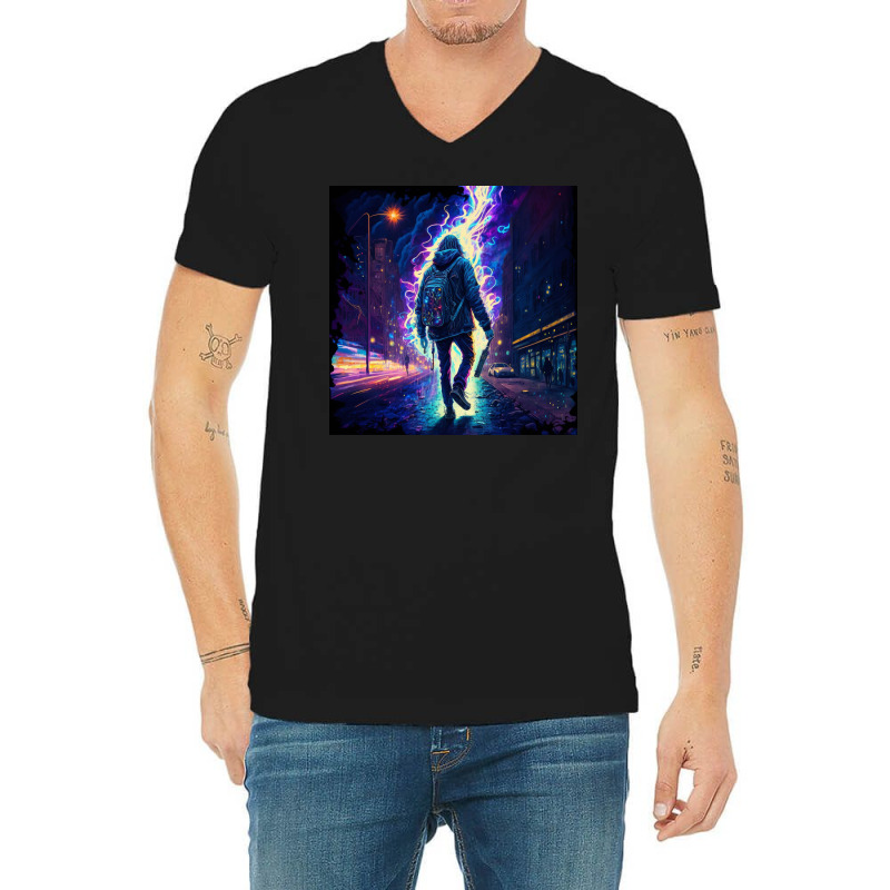 Lightning Strike Illustration V-Neck Tee by Creative Corner | Artistshot