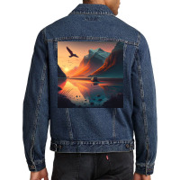 Bird Flying Over Mountains Sunrise Men Denim Jacket | Artistshot