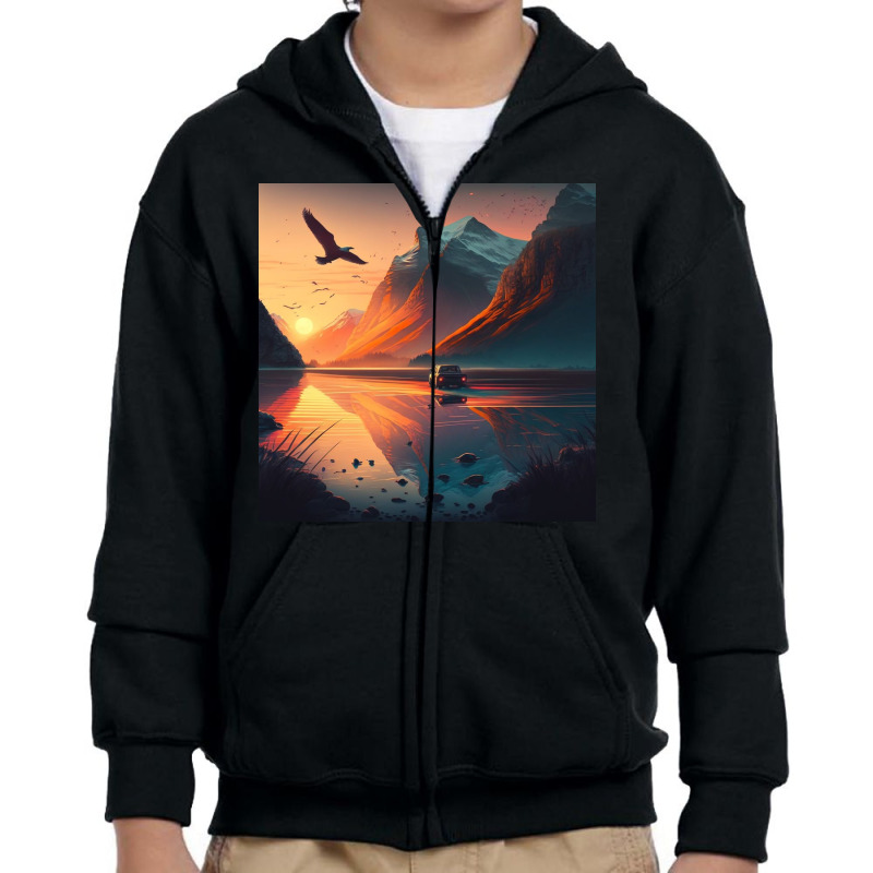 Bird Flying Over Mountains Sunrise Youth Zipper Hoodie by Haven Treasures | Artistshot