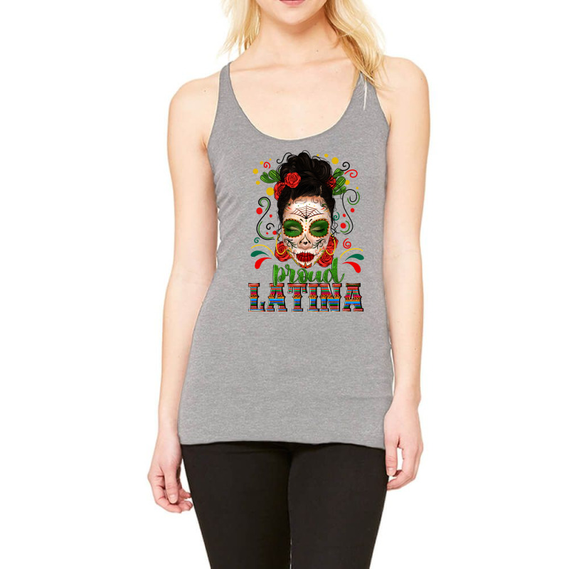 Proud Latina Skull Girl Messy Bun Racerback Tank by enoddigitalart@gmail.com | Artistshot