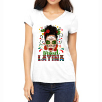 Proud Latina Skull Girl Messy Bun Women's V-neck T-shirt | Artistshot