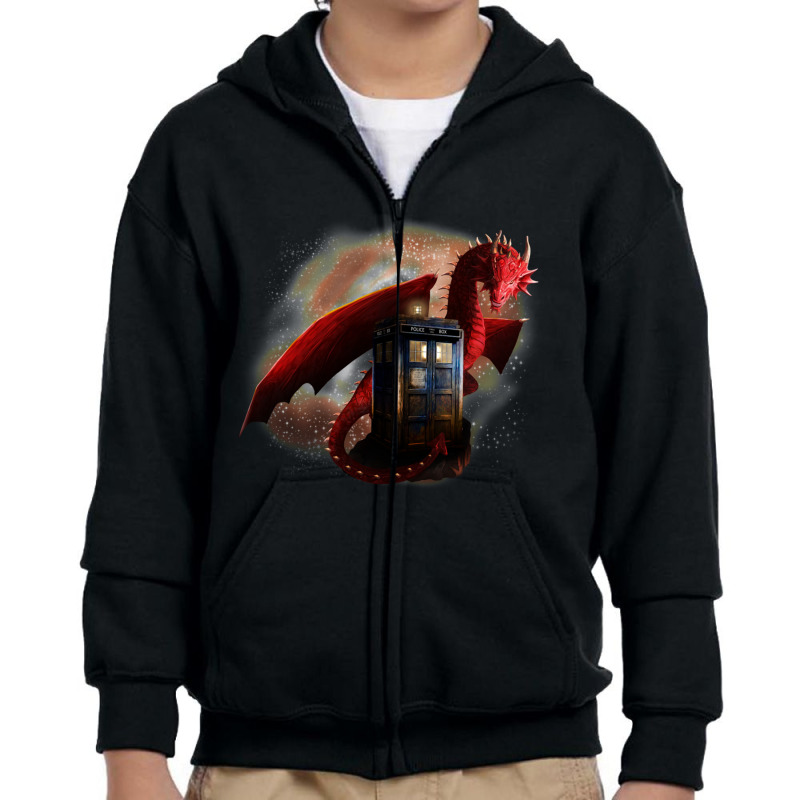 Blue Phone Booth At Dragon Nest Youth Zipper Hoodie by RHONDAHARRISON | Artistshot