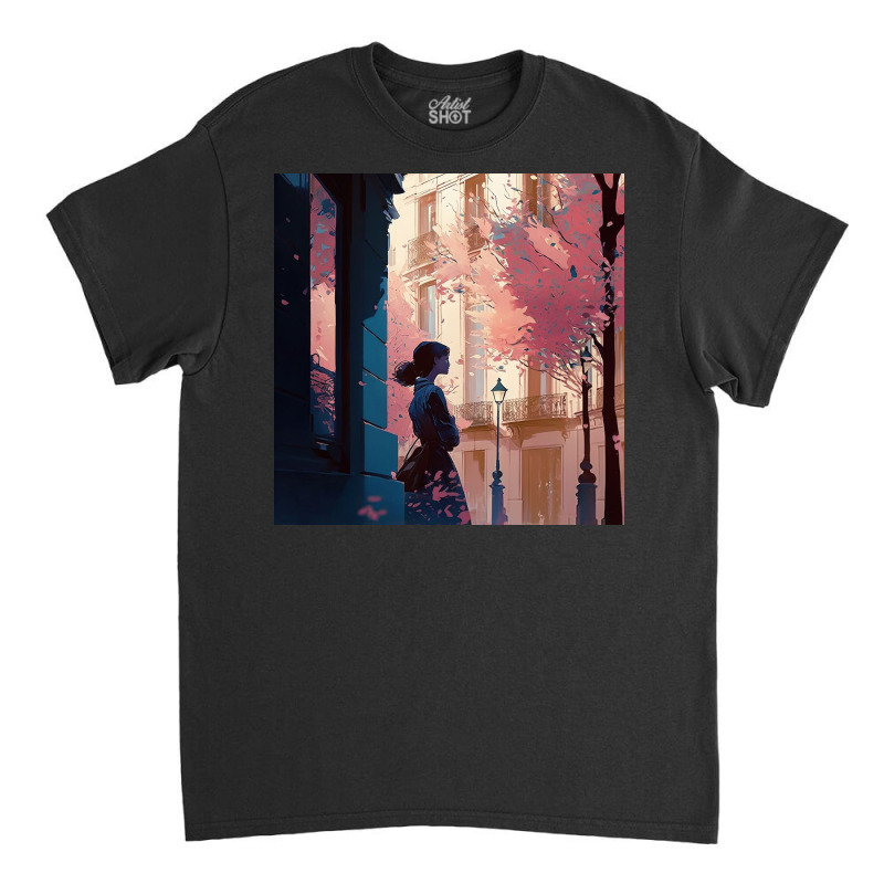 Silhouette Of Woman Standing On A Asphalt Road Classic T-shirt by Creative Corner | Artistshot