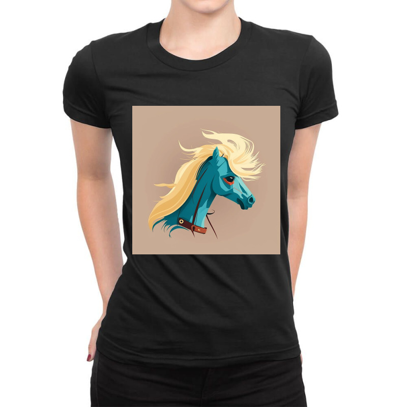 Smiling Blue Horse Design Ladies Fitted T-Shirt by Creative Corner | Artistshot