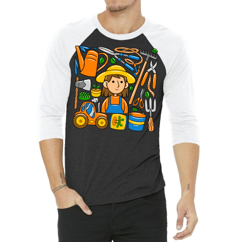 Woman Farmer Doodle 3/4 Sleeve Shirt | Artistshot