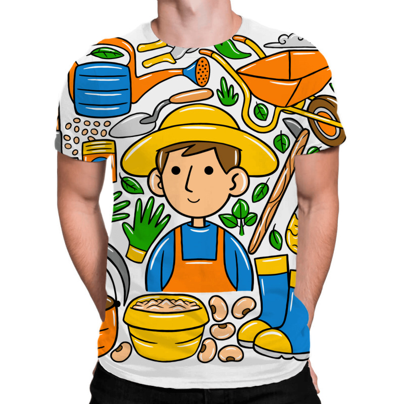 Man Farmer Doodle All Over Men's T-shirt | Artistshot