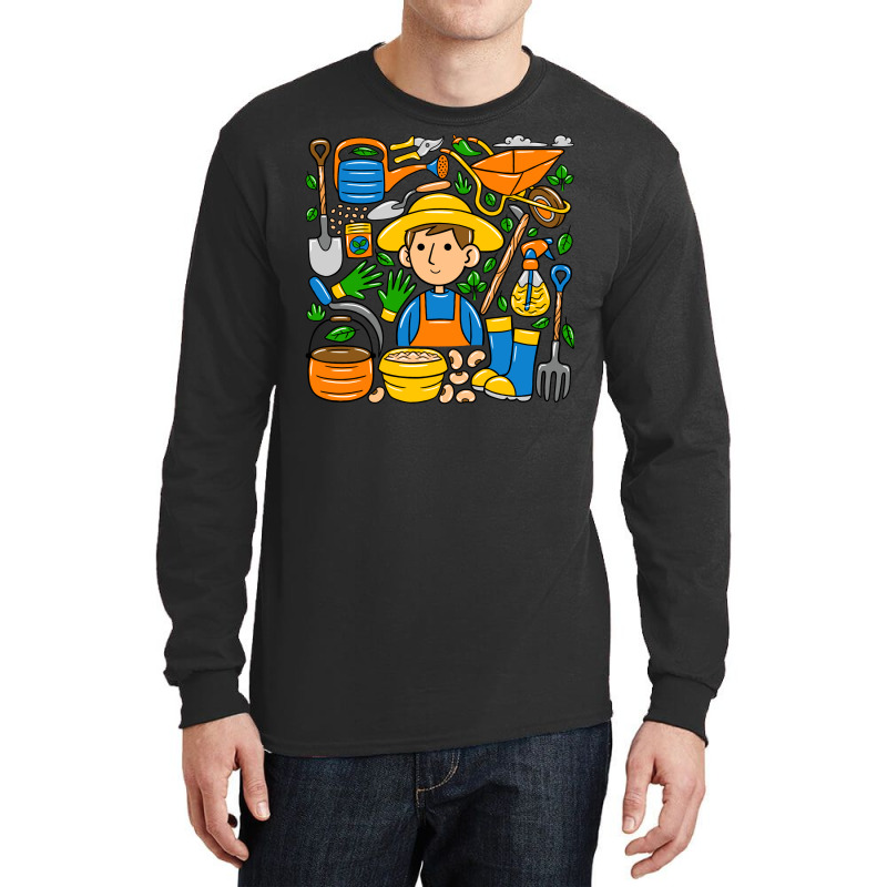 Man Farmer Doodle Long Sleeve Shirts | Artistshot