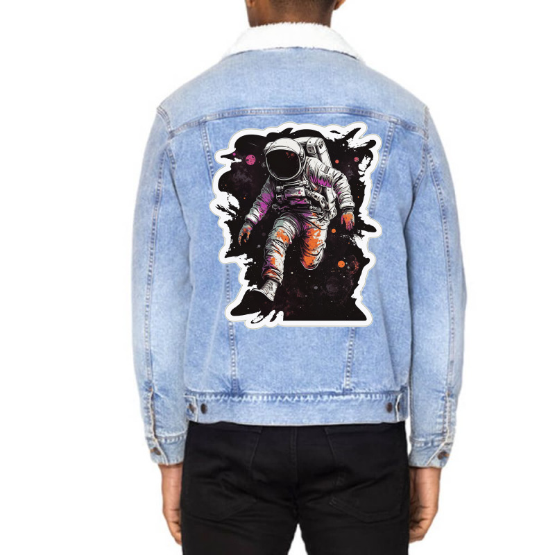 Astronaut Jump In Space With Psychodelic Retro Unisex Sherpa-lined Denim Jacket | Artistshot