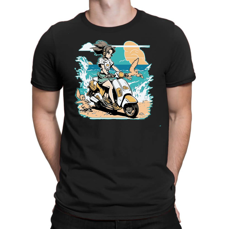 Anime Girl Riding Scooter In Beach T-shirt | Artistshot