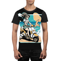 Anime Girl Riding Scooter In Beach Graphic T-shirt | Artistshot