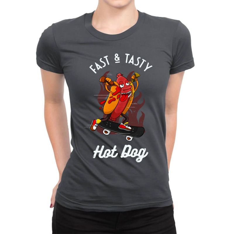 Fast Tasty Hotdog Funny Skater Sausage Girl Ladies Fitted T-Shirt by maotwejidnij | Artistshot