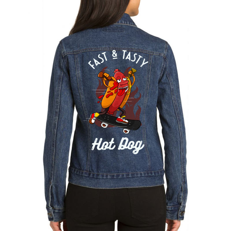 Fast Tasty Hotdog Funny Skater Sausage Girl Ladies Denim Jacket by maotwejidnij | Artistshot