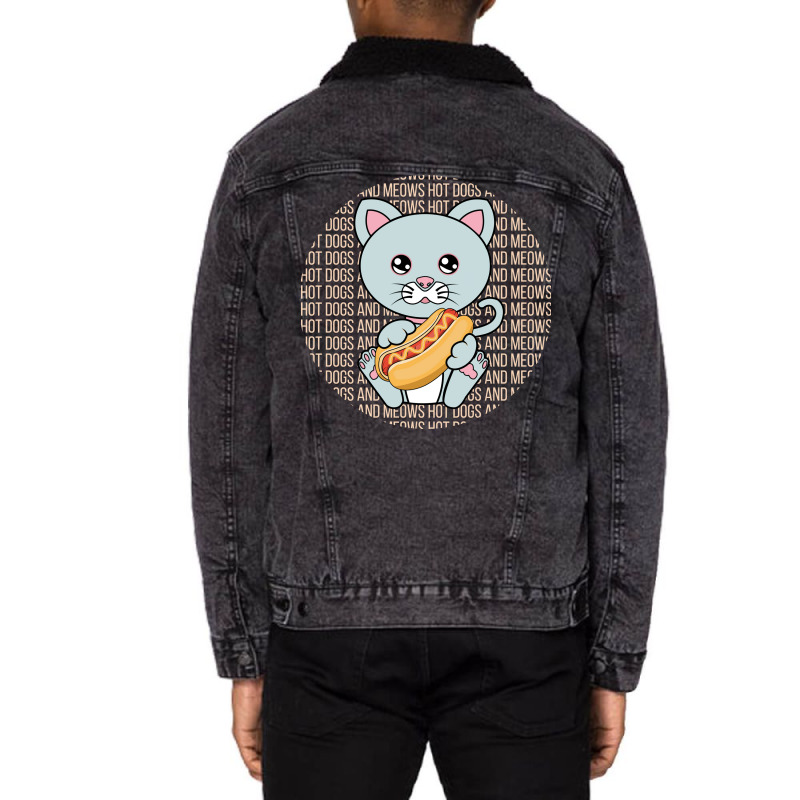 All I Need Is Hot Dogs And Cats Cool Hipster Unisex Sherpa-lined Denim Jacket | Artistshot