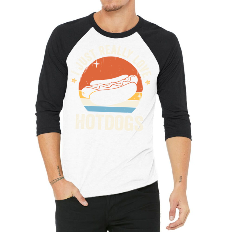 I Just Really Love Hotdogs 80s Retro Vintage Sunse 3/4 Sleeve Shirt | Artistshot