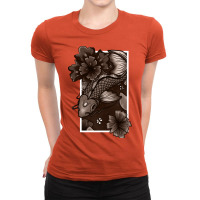 Koi Fish Swimming Through Water And Flowers Copper Ladies Fitted T-shirt | Artistshot