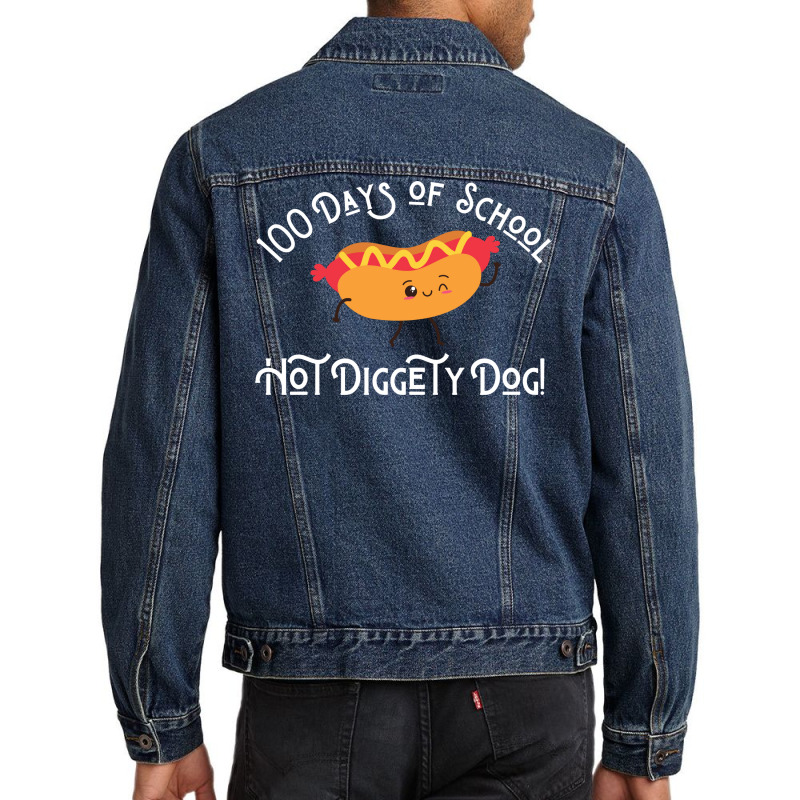 Funny Hot Dog 100 Days Of School Hot Diggety Dog Q Men Denim Jacket | Artistshot