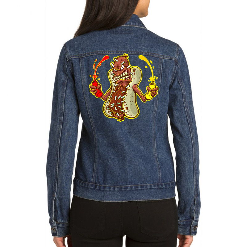 Angry Hot Dog 70s Ladies Denim Jacket by matitakaisah | Artistshot