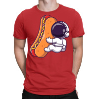 Cute Astronaut With Hot Dog Cartoon Yellow T-shirt | Artistshot