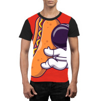 Cute Astronaut With Hot Dog Cartoon Yellow Graphic T-shirt | Artistshot