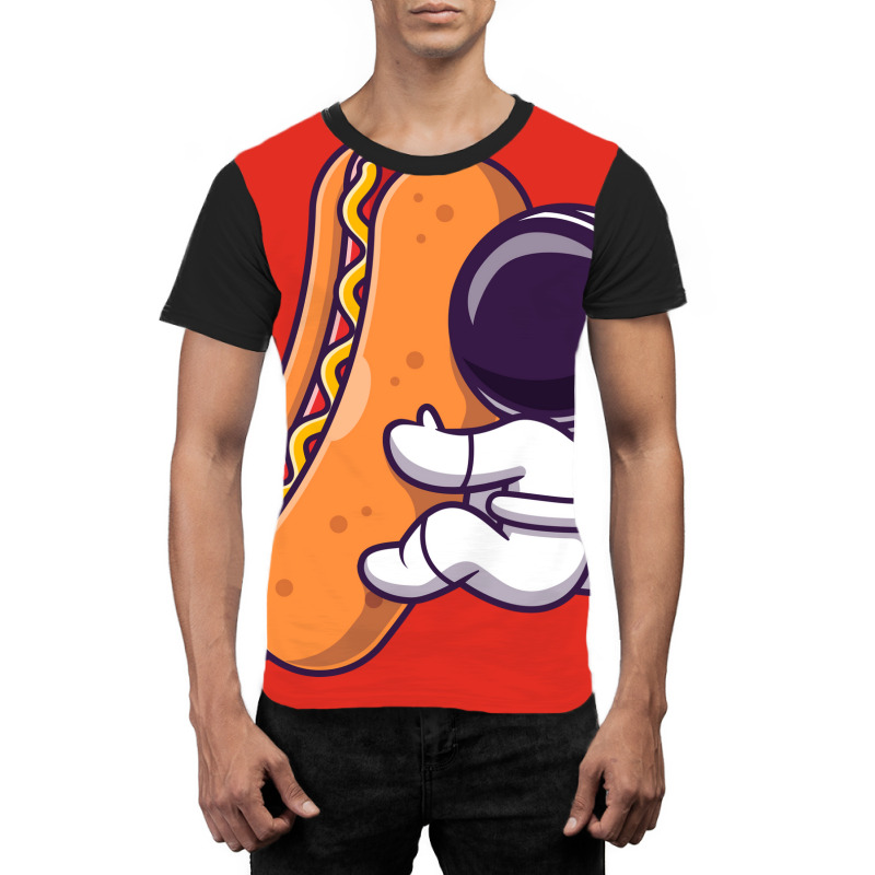 Cute Astronaut With Hot Dog Cartoon Yellow Graphic T-shirt | Artistshot