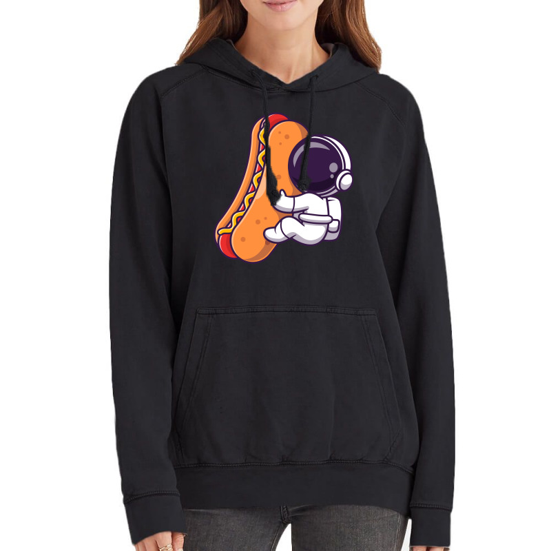 Cute Astronaut With Hot Dog Cartoon Yellow Vintage Hoodie | Artistshot