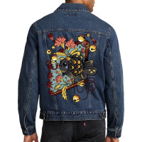 Asian Goldfish With Fan And Pink Flowers Red Men Denim Jacket | Artistshot