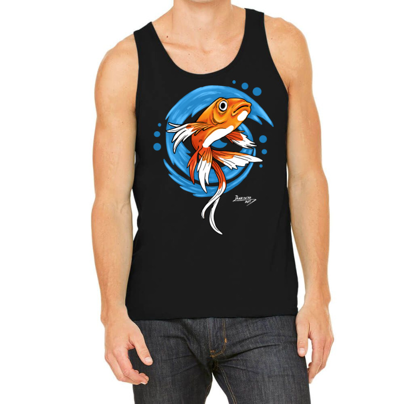 Carp Koi Fish On Blue Waves Green Tank Top by sbusiozald | Artistshot