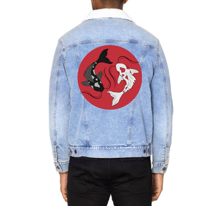 Circling Koi Fish Hipster Unisex Sherpa-Lined Denim Jacket by sbusiozald | Artistshot