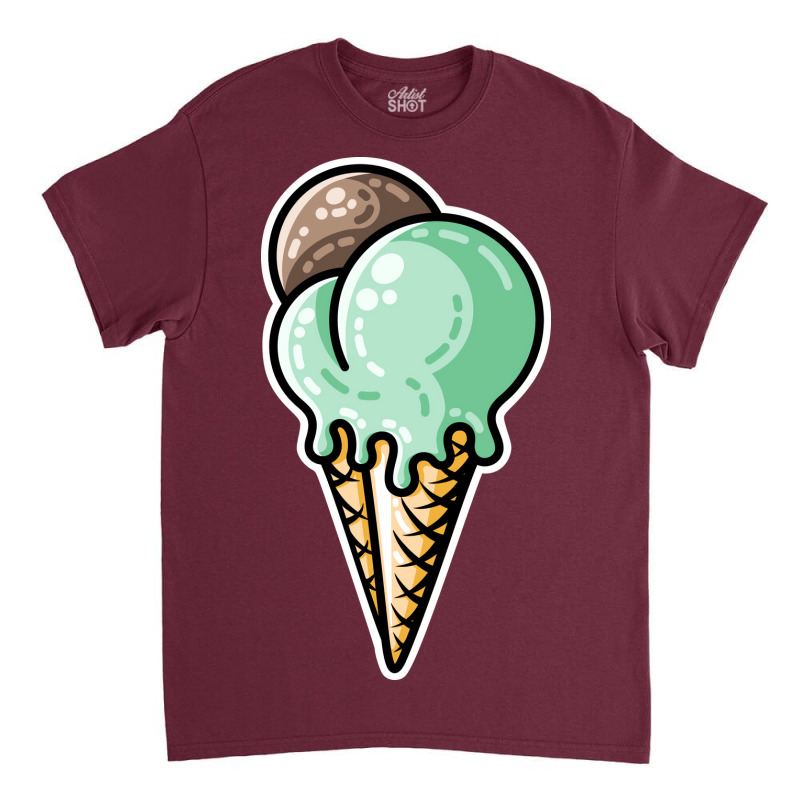 Cute Mint And Chocolate Ice Cream Cone Nature Classic T-shirt | Artistshot