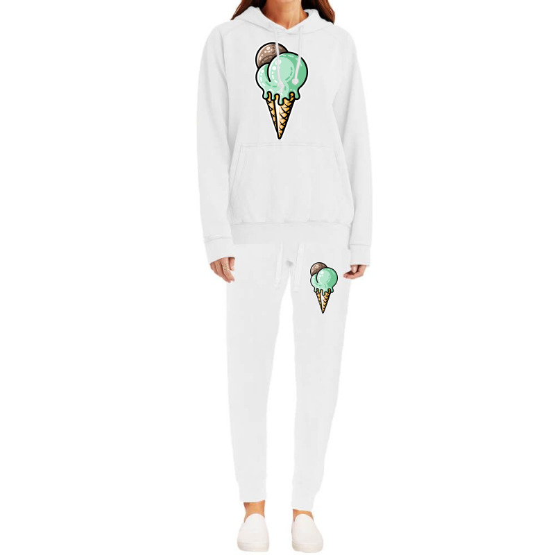 Cute Mint And Chocolate Ice Cream Cone Nature Hoodie & Jogger Set | Artistshot