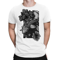 Koi Fish Gliding Through Water And Flowers Grey Ed T-shirt | Artistshot