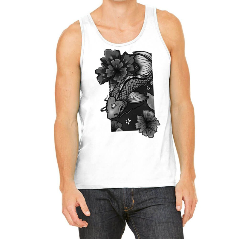 Koi Fish Gliding Through Water And Flowers Grey Ed Tank Top | Artistshot