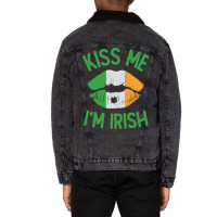 St Patricks Day - Kiss Me Im Irish Unisex Sherpa-lined Denim Jacket | Artistshot