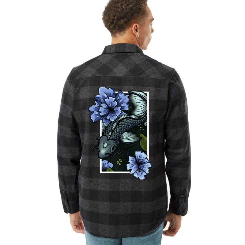 Koi Fish Swimming Through Water And Flowers Silver Flannel Shirt by sbusiozald | Artistshot