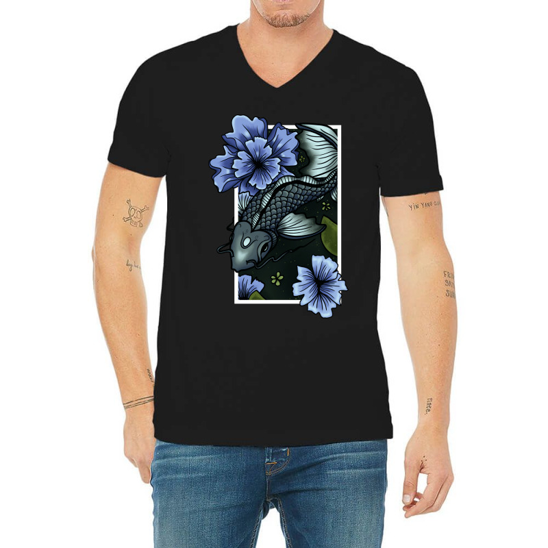 Koi Fish Swimming Through Water And Flowers Silver V-Neck Tee by sbusiozald | Artistshot