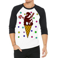 Kawaii Christmas Chocolate Ice Cream Illustration 3/4 Sleeve Shirt | Artistshot