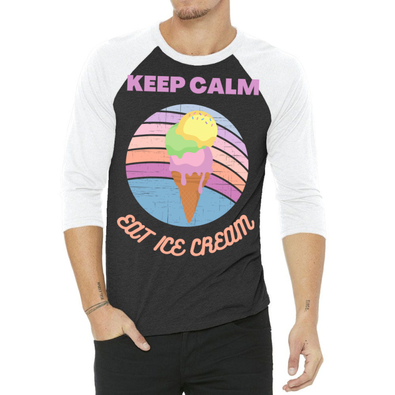 Keep Calm And Eat Ice Cream Yellow 70s 3/4 Sleeve Shirt | Artistshot