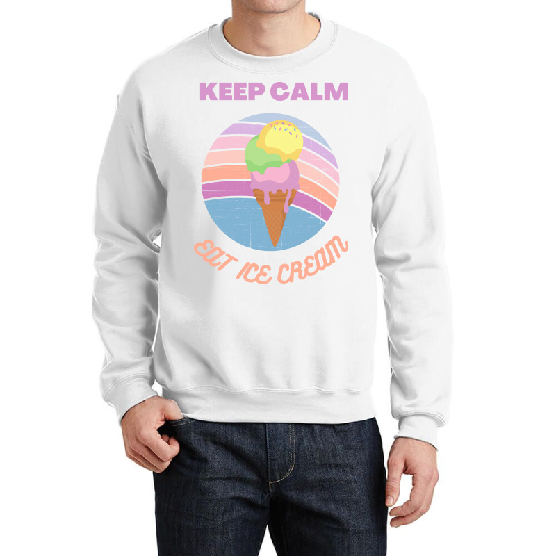 Keep Calm And Eat Ice Cream Yellow 70s Crewneck Sweatshirt | Artistshot