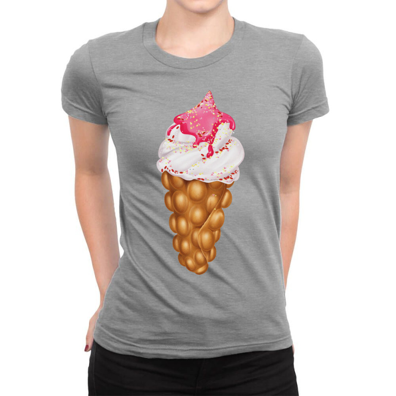 Egg Bubble Waffle Vanilla Ice Cream With Strawberr Ladies Fitted T-Shirt by pirtamrieksv | Artistshot