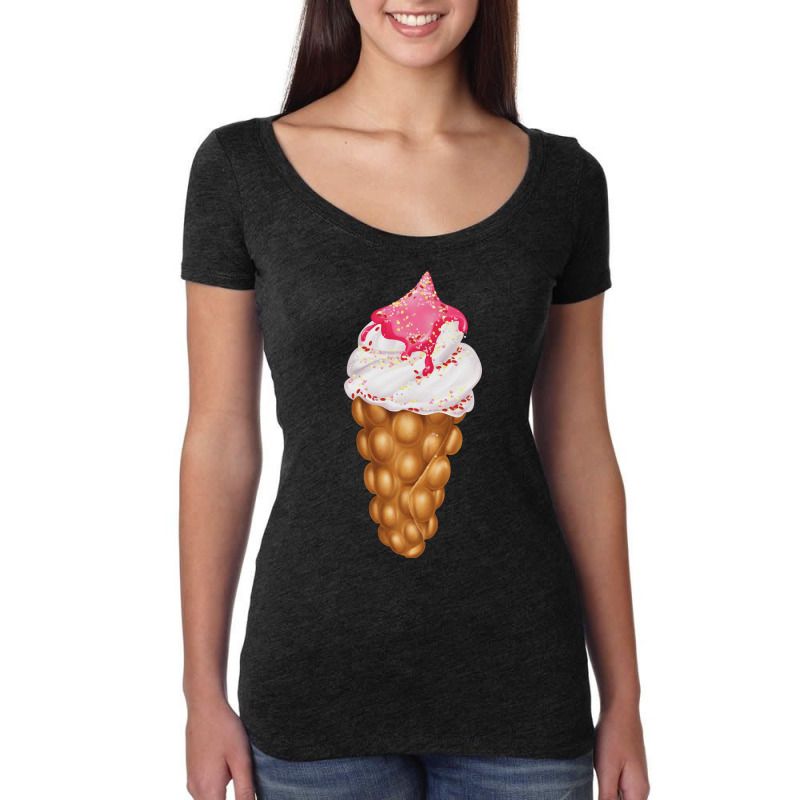 Egg Bubble Waffle Vanilla Ice Cream With Strawberr Women's Triblend Scoop T-shirt by pirtamrieksv | Artistshot