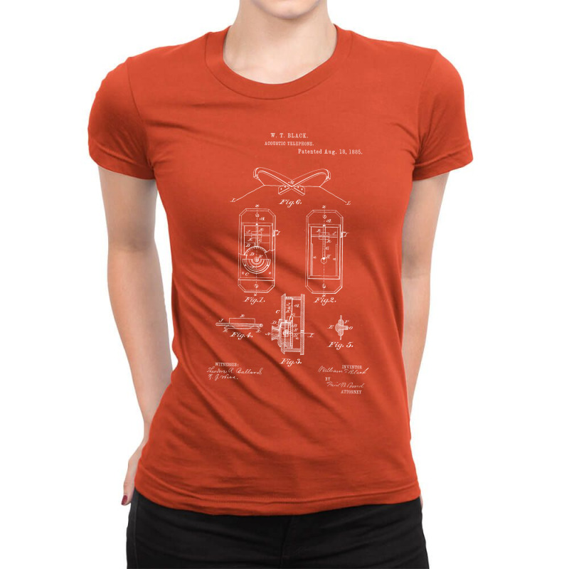 Acoustic Telephone Vintage Patent Hand Drawing Mus Ladies Fitted T-Shirt by lelownzepag | Artistshot