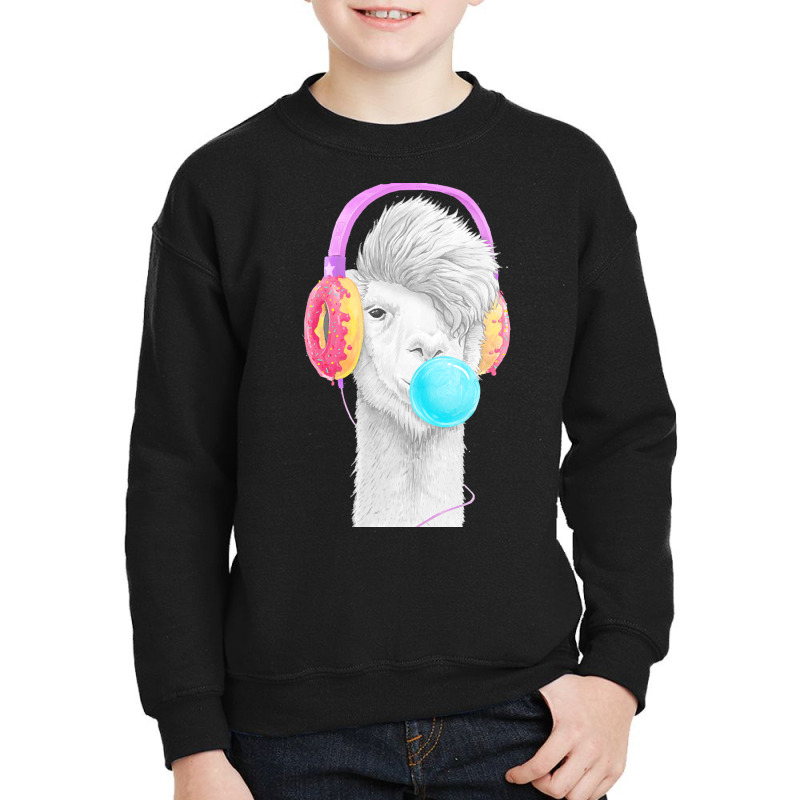 Lamas T  Shirt Lama In The Headphones Of Donuts T  Shirt Youth Sweatshirt by claudiamayer807 | Artistshot